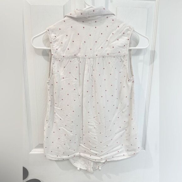 Japna White Polka Dot Button Down Tie Front Collared Tank Top Women’s Size XS - Picture 2 of 4